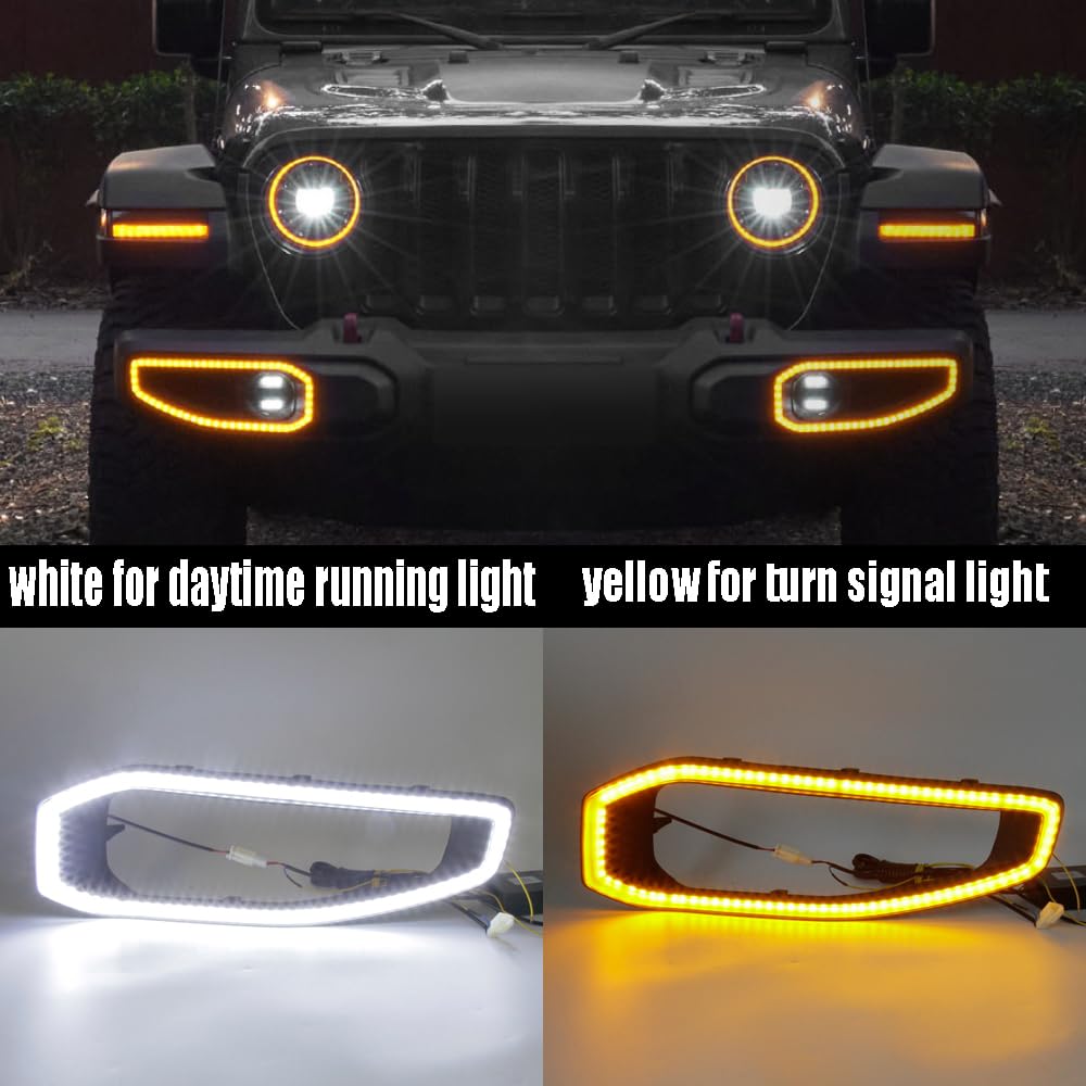 ALWAYSTECZON LED DRL Daytime Running Light Front Lower Bumper Fog Lamp with Turn Signal Exterior Accessories for Jeep Wrangler JL & Gladiator JT 2018 2019 2020 2021 2022 2023