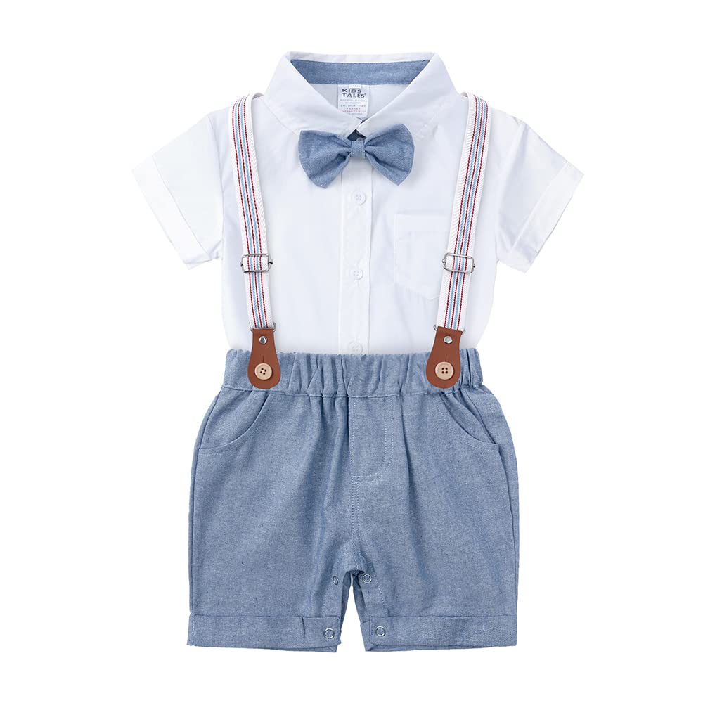 Kids TalesBaby Boys Gentleman Clothes Set Short Sleeve Romper Shirts + Bowtie + Suspenders + Snaps Shorts Formal Overalls