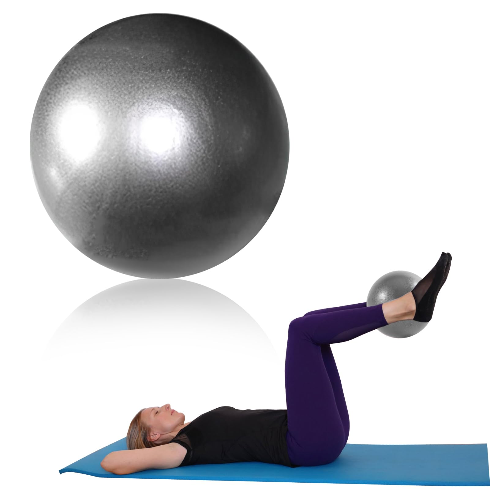 OMCGG 9 Inch Soft Pilates Ball, Small Exercise Ball with Inflatable Straw Anti-Burst Gym Ball Non-Slip PVC Mini Balance for Yoga Pilates Barre Physical Therapy Core Strengthening Posture (Grey)