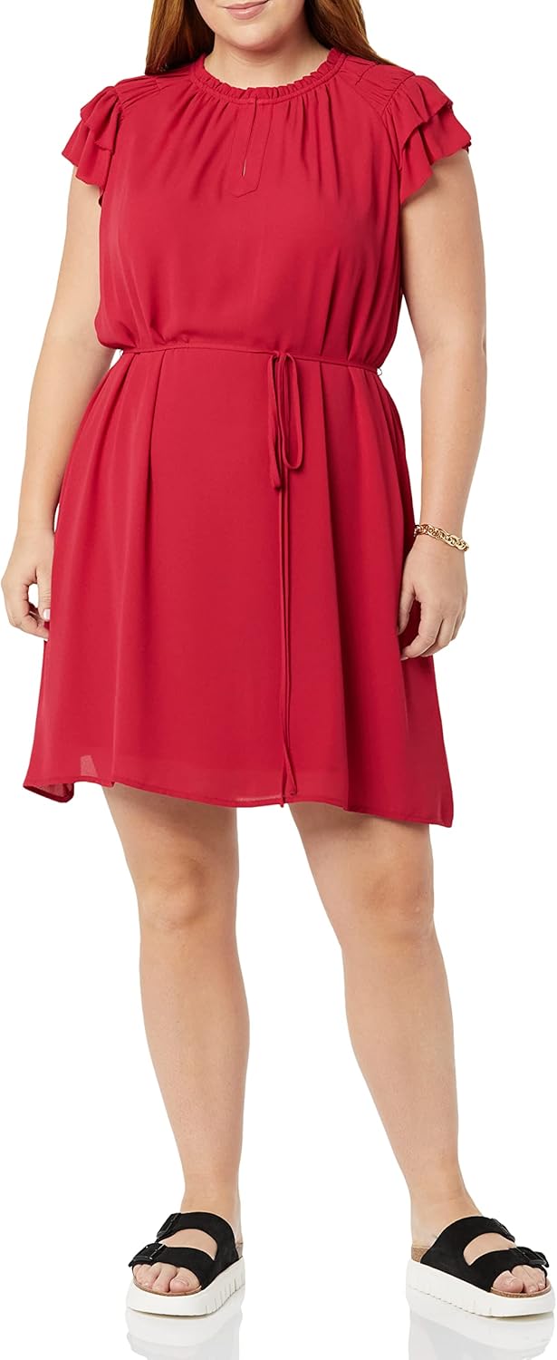 Amazon Essentials Women's Relaxed Fit Lightweight Georgette Split Neck Flutter Sleeve Shift Dress - Image 4