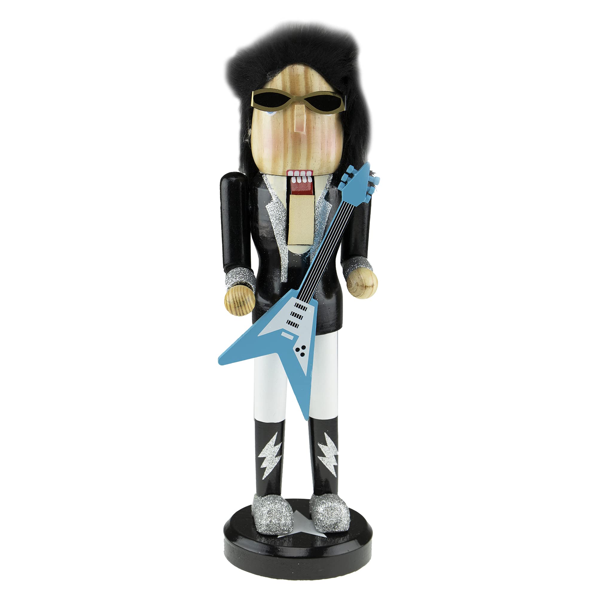 Clever Creations Rockstar 15 Inch Traditional Wooden Nutcracker, Festive Christmas Décor for Shelves and Tables