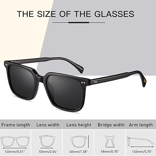 Miniatura 2 de Lentes de sol polarizados para hombre, lentes de sol clásicos cuadrados pulidos a mano con marco de acetato con protección UV