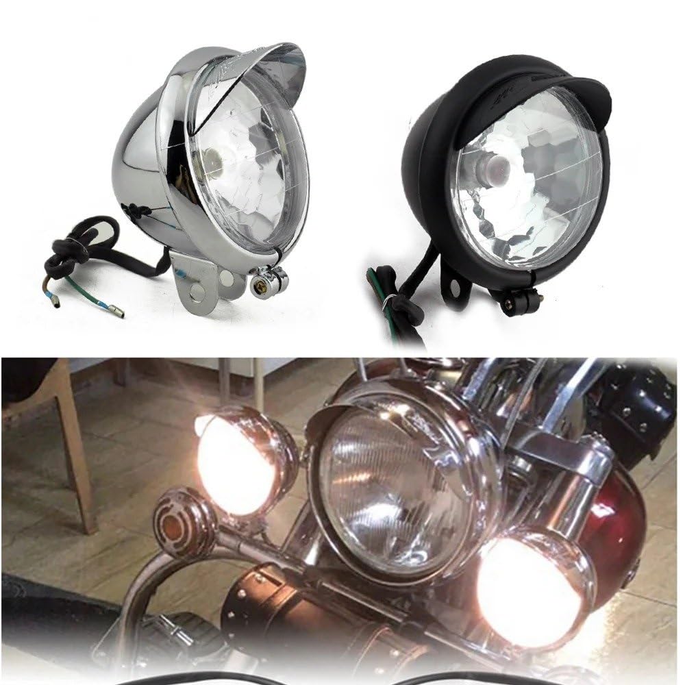 Moto Phare Moto Feux Phare De Moto Universel Chromé/Noir ABS Phare Antibrouillard Éclairage De Pièces De Rechange 12V(1 Piece Chrome)