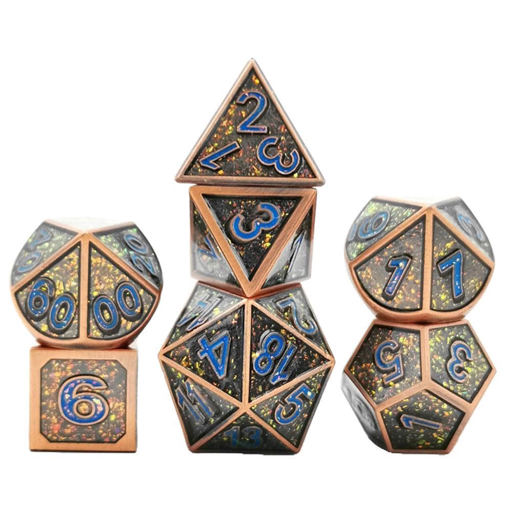TISHITA 7 Piezas Dados Poliédricos Metálicos Juego de Dados Multi Caras Aleación para Juegos de Estrategia Y Educación Usados en Juegos de rol Entretenimiento, Estilo 5