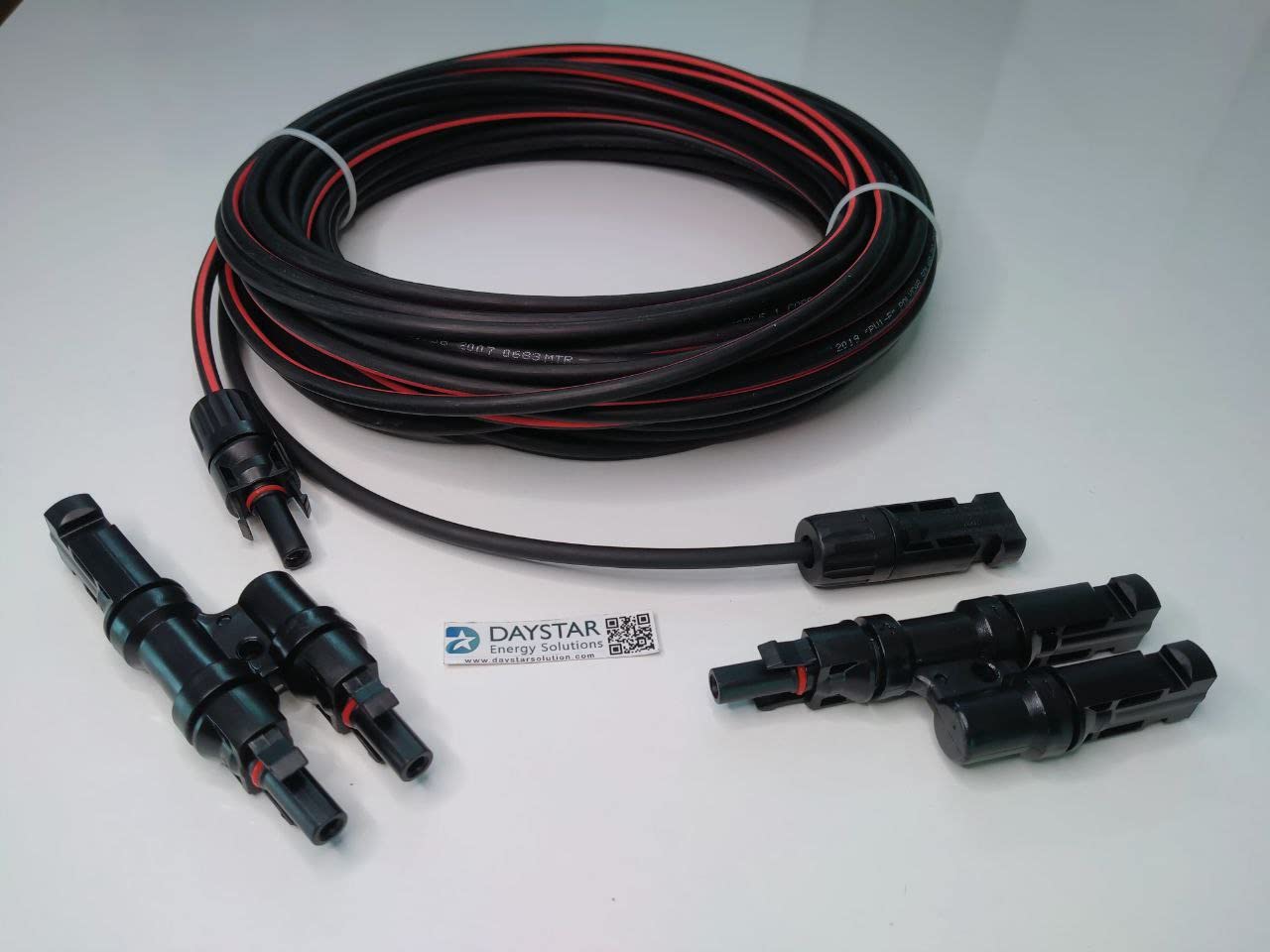 Daystar 6 sq. mm 10 Meter DC Wire with 2 in 1 Connector and MC4 (10M Red + 10M Black, with 2 in1 + MC4)-image-19