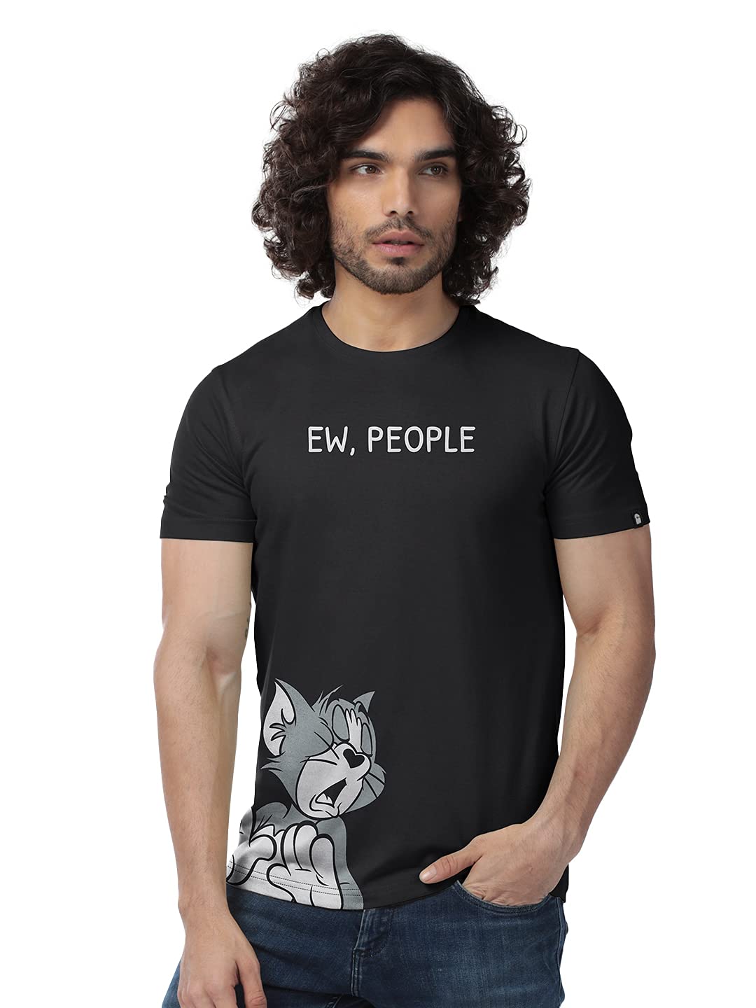 The Souled Store |Tom and Jerry Round Neck Ew People Mens and Boys | Half Sleeve Graphic Printed | 100% Cotton T-Shirt Black Color