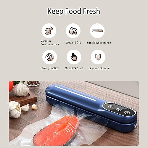 Miniatura 2 de Máquina selladora al vacío para alimentos, potente succión y temporizador digital de cuenta regresiva, modos secohúmedo, 15 bolsas de sellado al