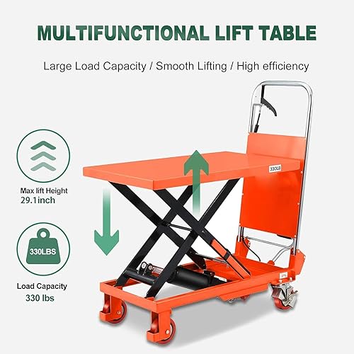Miniatura 4 de Tory Carrier - Mesa elevadora de tijeras hidráulicas con capacidad de 330 LBS, carrito de mesa de altura de elevación de 29.1 pulgadas, mesa