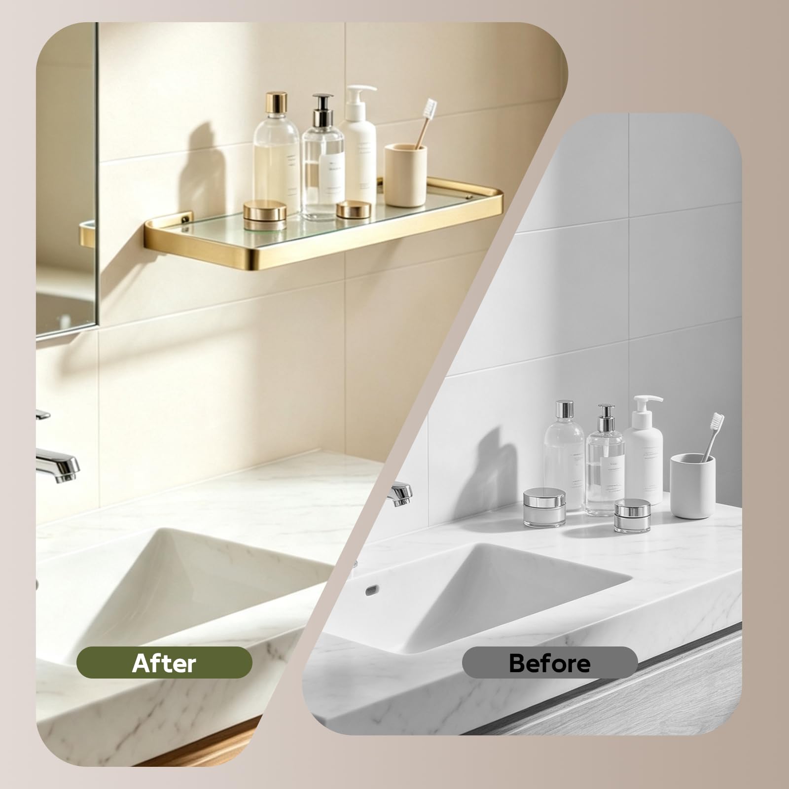 Estantería para Cuarto de baño (Cristal, 35 cm), Color Dorado Mate