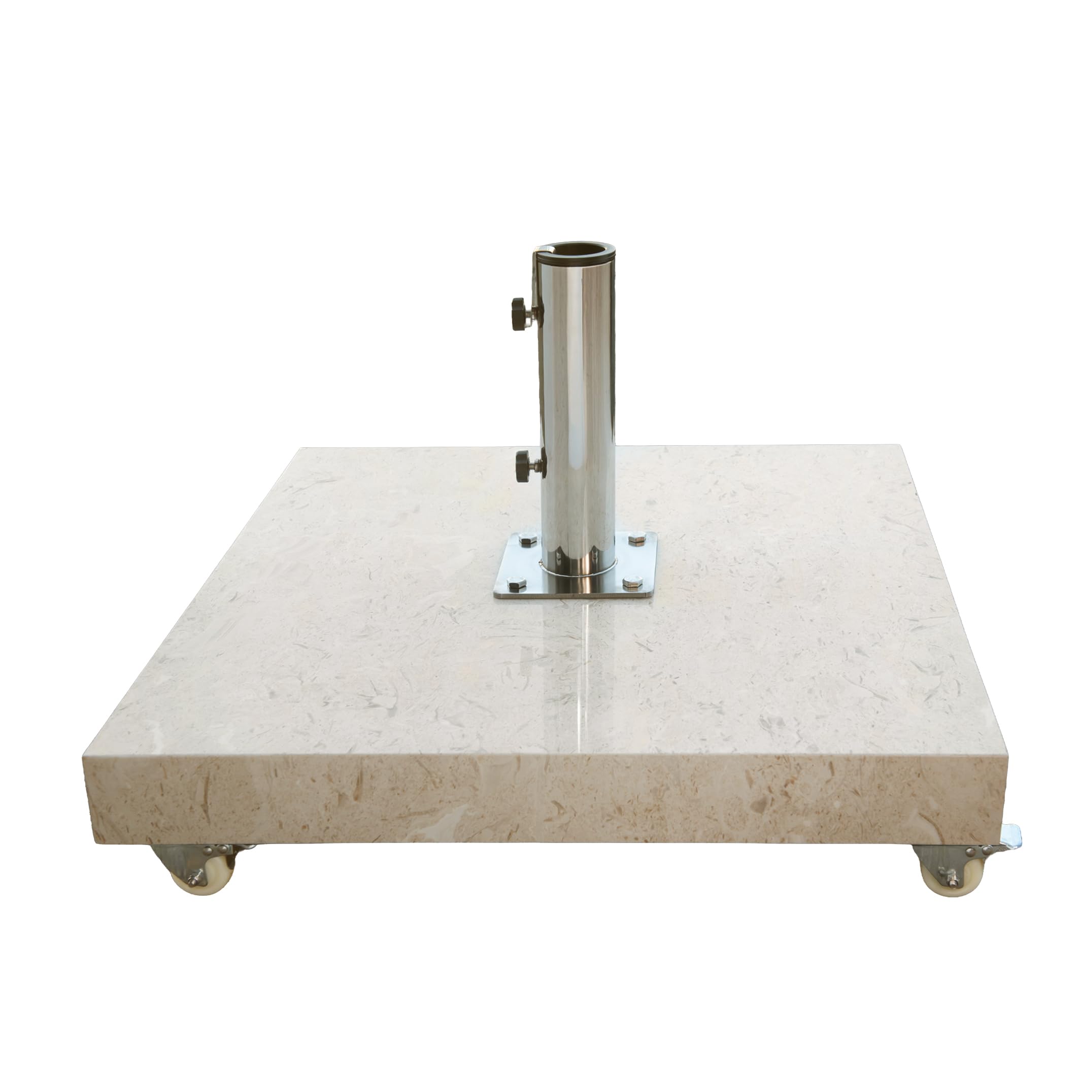 anndora Sonnenschirmständer eckig 70kg Marmor – rollbar 60x60 cm mit Edelstahl Schirmaufnahme 60/50 mm