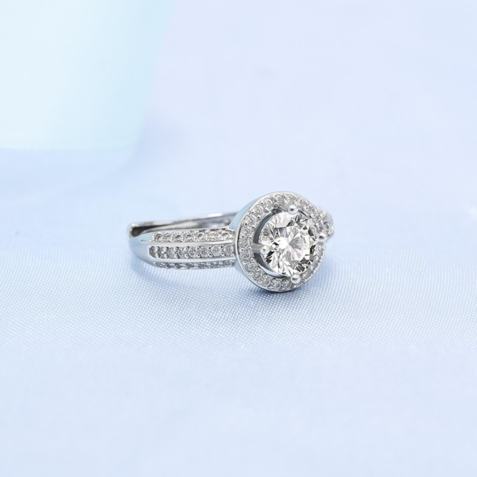 Biżuteria pierścionki dla kobiet obrączki ślubne białe złoto 18K diament laboratoryjny aureola 4 zęby z cyrkonią rozmiar H 1/2 moda dla cioci dzień matki biżuteria