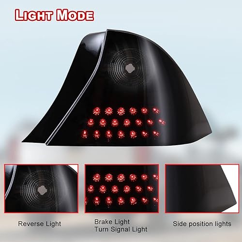 Miniatura 5 de ROXX Conjunto de luces traseras LED para Honda Civic 2001-2003 Coupe de 2 puertas, negro + humo, señales de giroluces de freno LED y DRL, IP67