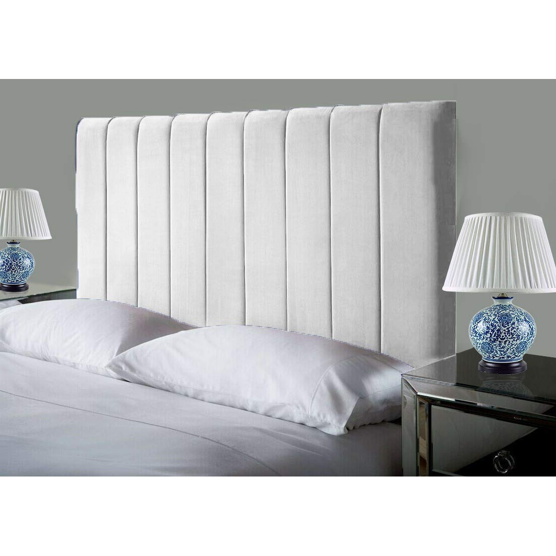 Affordable Luxury Portland Lined Headboards in Elegant Plush Velvet Fabric, for Divan Beds, Bedroom and Hotel Furniture (3FT Single- Height 24", White)