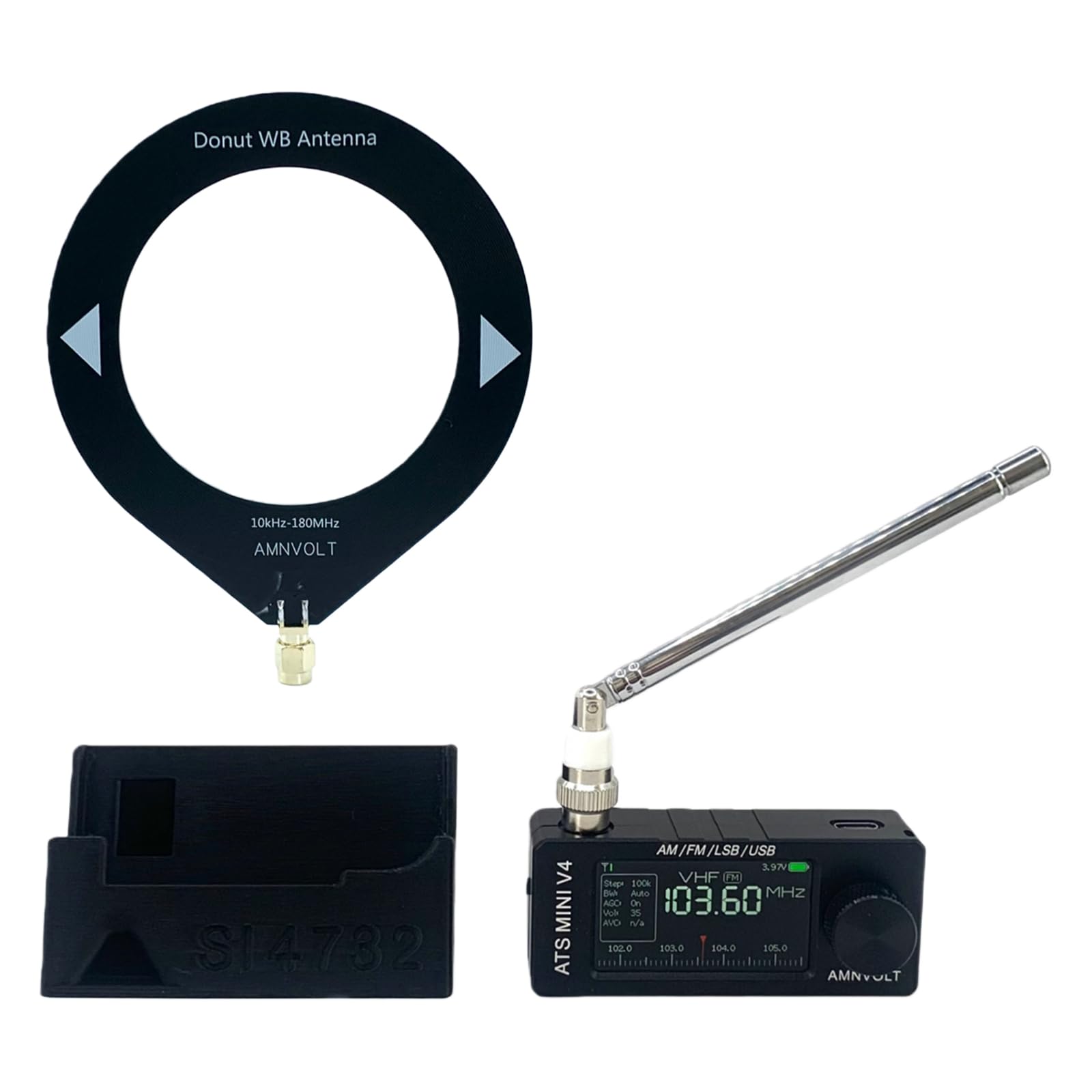 AMNVOLT V4 ATS MINI Radio mit DSP, Standfuß & Kopfhörerverstärker, ESP32-S3 & SI4732 Chip, 4,8 cm IPS Farbdisplay, Tragbarer UKW/MW/LFB/USB Empfänger for Outdoor und Alltag