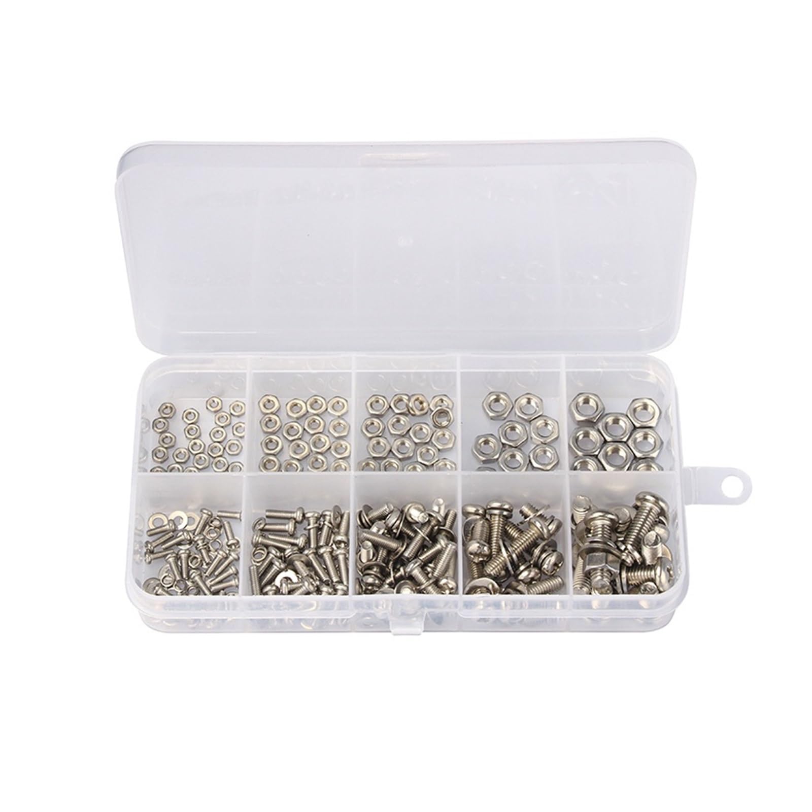 Befestigungsmittel 320-teiliges Schrauben- und Kopfschrauben-Sortiment aus Edelstahl SS304, Muttern- und Bolzensortiment M2, M2,5, M3, M4, M5