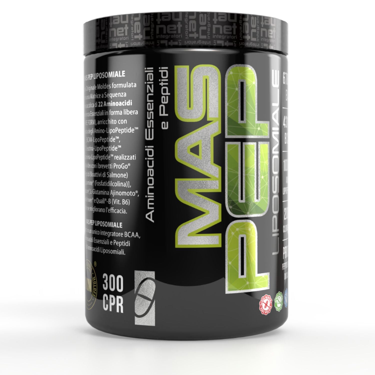 NET Integratori MAS PEP LIPOSOMIALE - Pre-Intra e Post Workout con EAA Amminoacidi Essenziali e BCAA - Massimizza la Sintesi Proteica, la Crescita e il Recupero Muscolare (300 Compresse)
