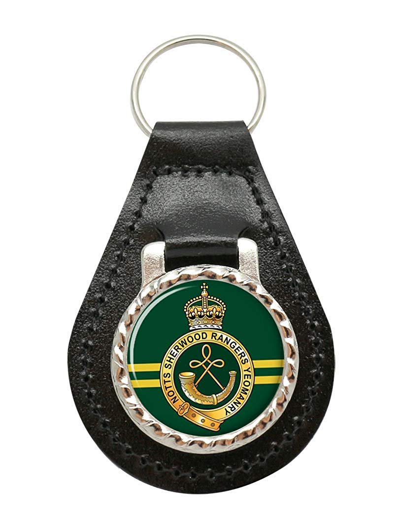 Giftshop Uk Unisex Black Leather And Silver Metal Sherwood Rangers Yeomanry, British Army Leather Key Fob