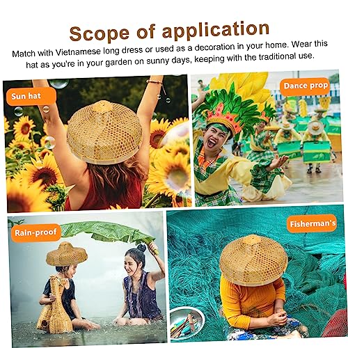 MERRYHAPY Handmade Weaving Bamboo Hat Stage Performance Vintage Party Decoration4
