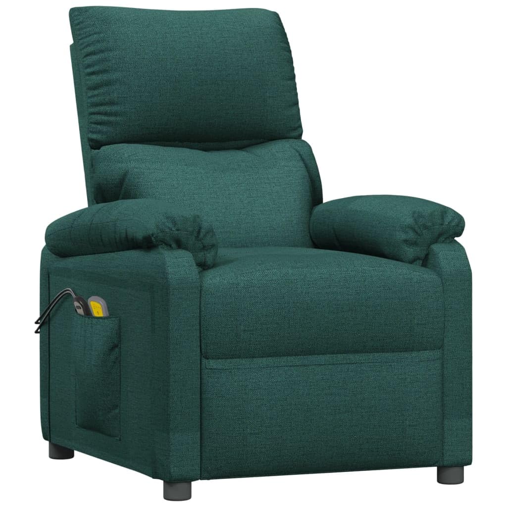 Fauteuil Relax inclinable électrique Vert foncé Tissu siège avec télécommande Moteur Massage réglable pour Salon Chambre Senior Confort Ergonomique