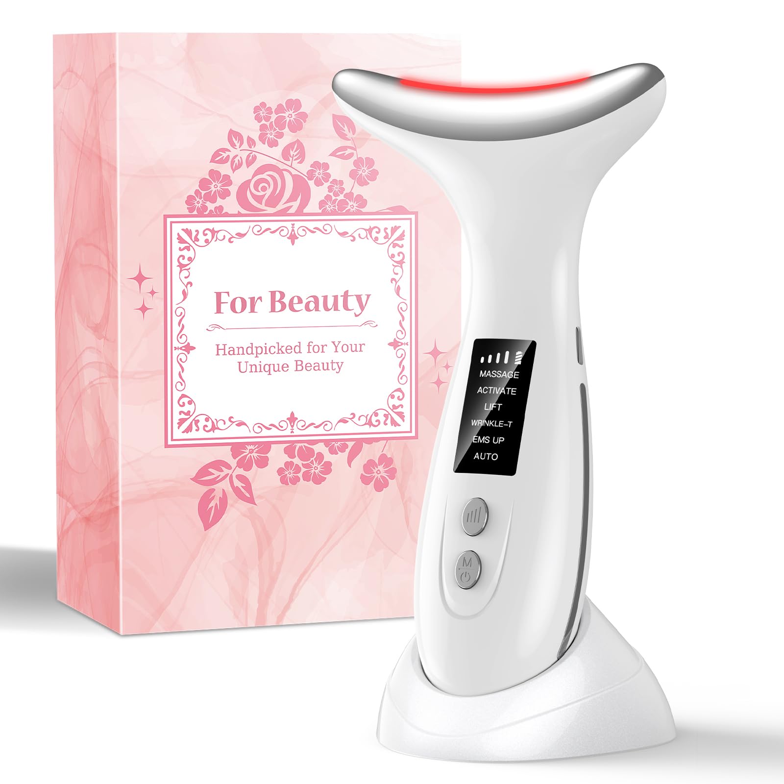 Gesichtsmassagegerät, Face Massager mit 6 Modi, Gesichtsmassage, 45℃ EMS Gerät Gesicht, 7 Farben LED Massagegerät Gesicht, Face Lifting Gerät für Anti-Aging, Lifting & Faltenreduktion, Weiß