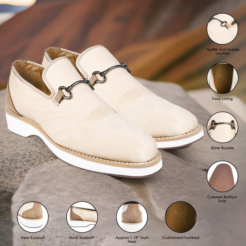 Image of LIBERTYZENO Mens Tuxedo Canvas Textile and Suede Leather Noble Loafers and Slip On Wedding Party Shoes for Easter Gift