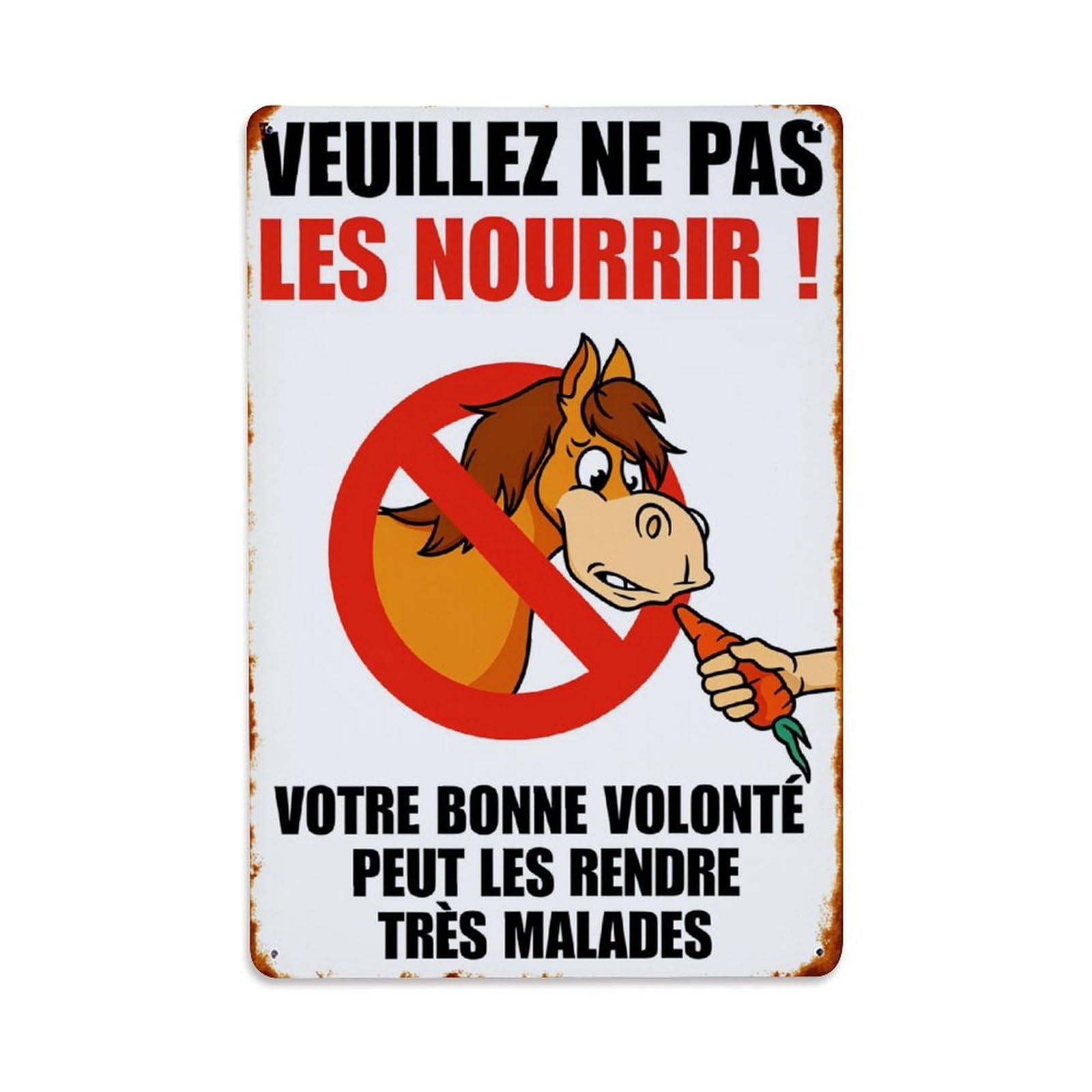 Enderetf Vintage Horse Carrot Warning Sign Red Tin Sign Metal Poster, Home Bar Garage Man Cave Cafe Indoor & Outdoor Wall Decoration 8X12inches