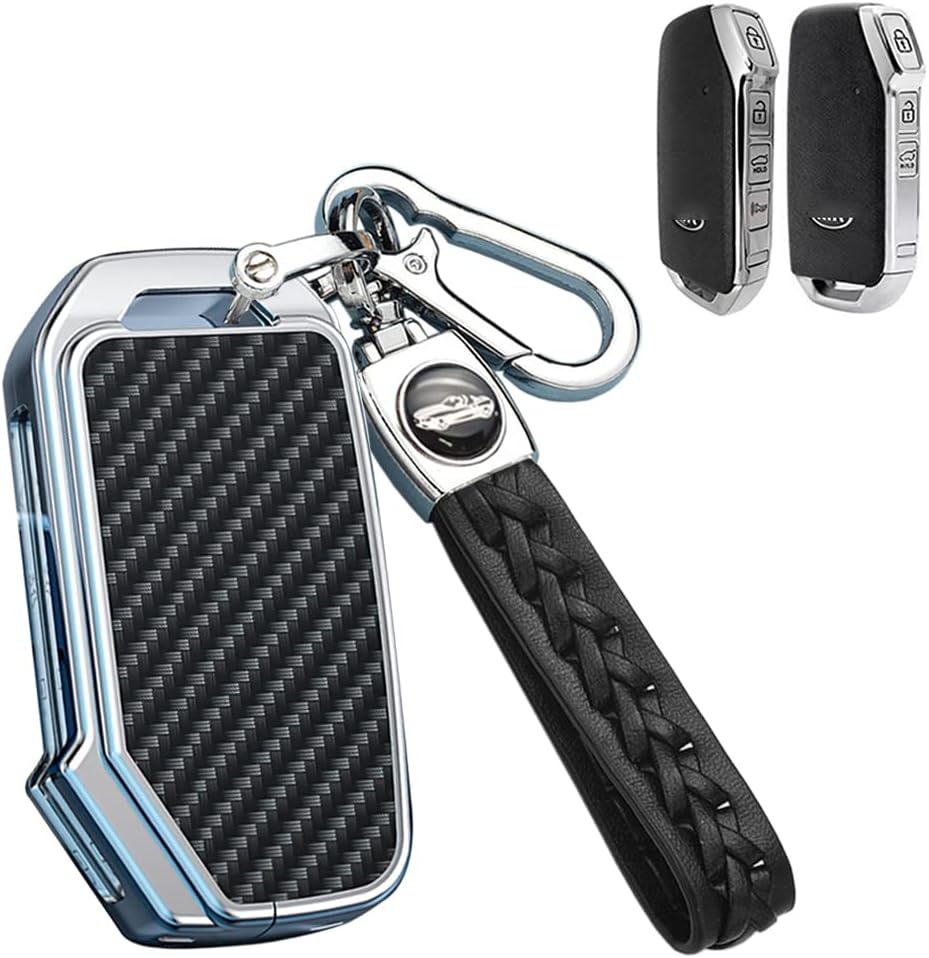SANRILY ABS+Zinc Alloy 3/4 Button Key Fob Cover Case for Kia Forte K5 NIRO 2019-2021 Seltos Sorento Soul Sportage Telluride Cadenza Keyless Key Shell with Keychain Silver