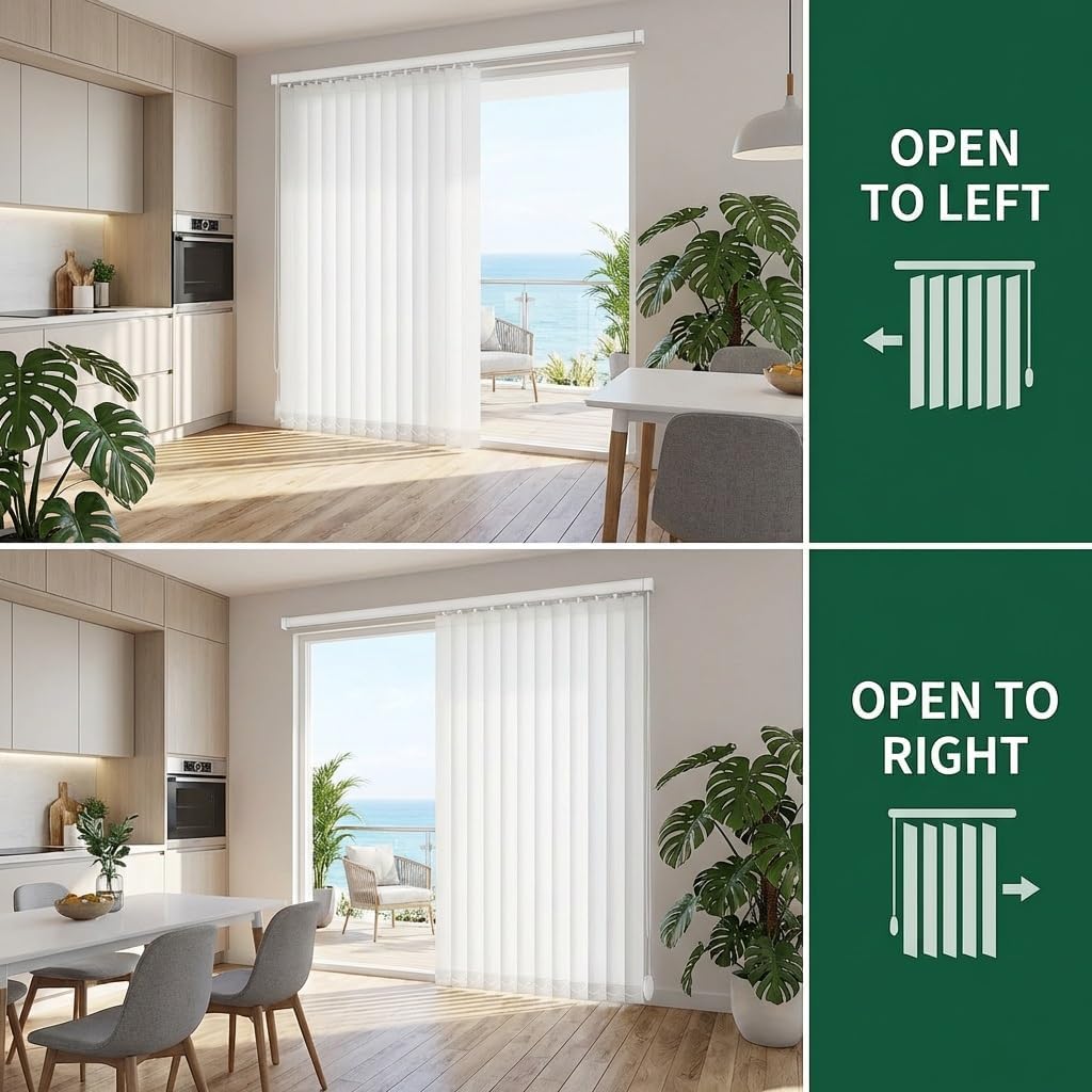 Vertical Blinds White for Sliding Doors 55" 59" 63" 71" 78" 83" Fabric Panel Track Blinds for Patio Door and Large Windows, Cordless Window Shades, Room Divider and Closet Cover(78" W x 55" H)