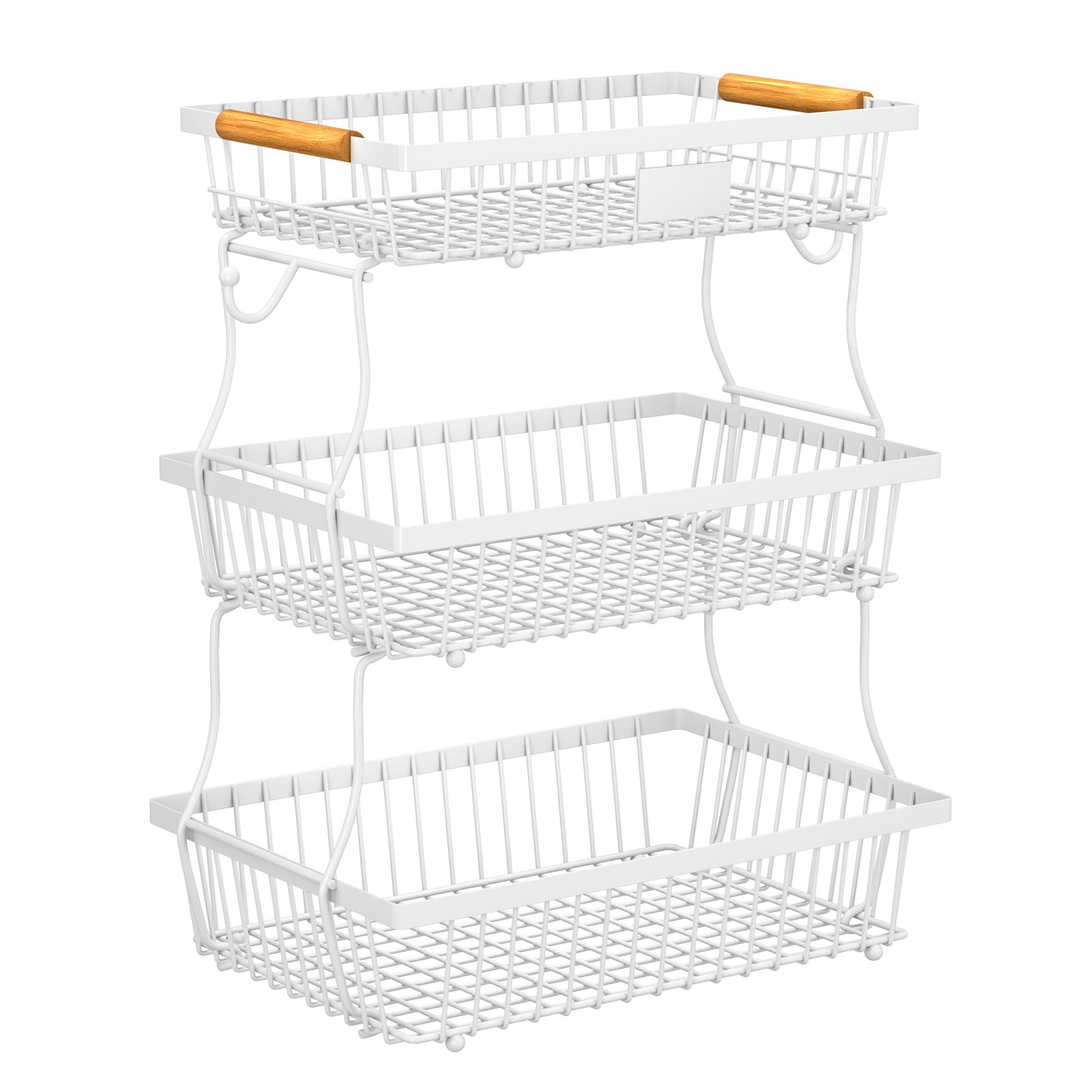 Photo 1 of Astrorhine 3 Tier Fruit Basket for Kitchen Counter with 2 Banana Hangers, Countertop Metal Fruit Bowl with Wooden Handle, Large Storage Stand for Vegetables, Snacks, Breads, Produce Storage – White