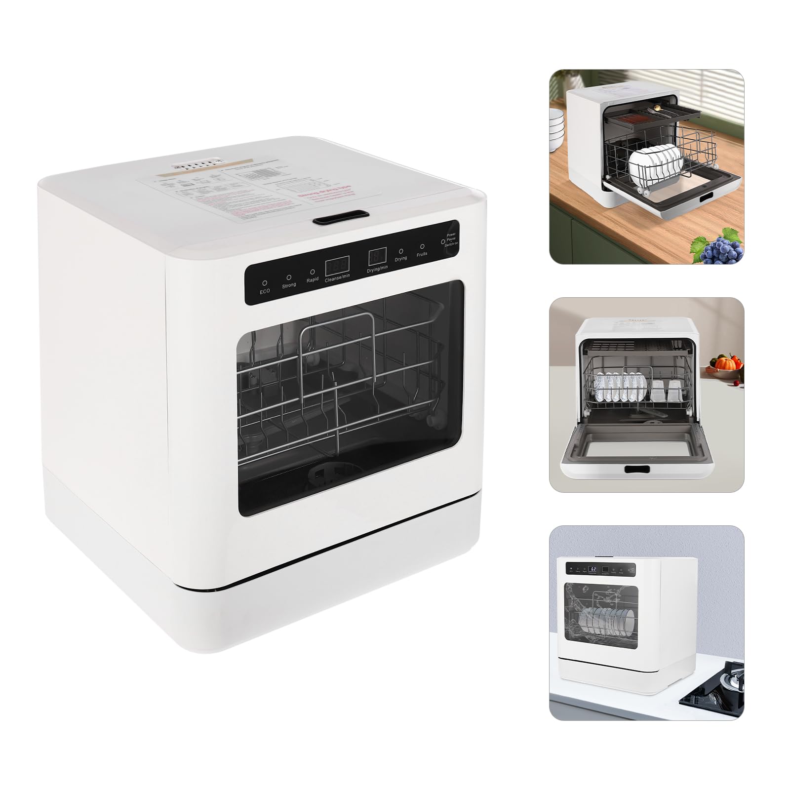 Lavavajillas de mesa, máquina de lavar platos de 800W con pantalla LED, lavavajillas de sobremesa con 4 programas de lavado, mini lavavajillas sin conexión de agua para apartamentos pequeños y