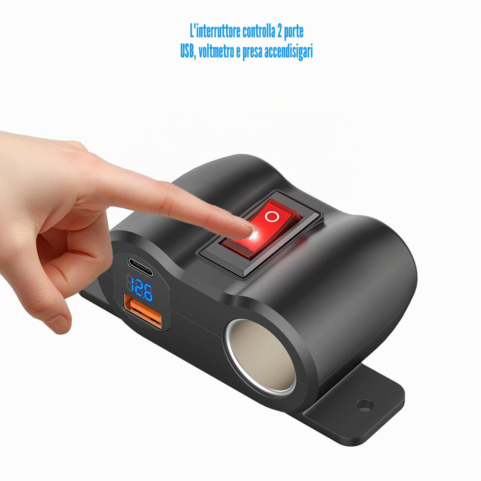 Pannello di Linea 2 in 1 Preassemblaggio Presa USB 12V Presa Accendisigari, PD 30W e Caricatore di Porte USB per Auto QC3.0 con Voltmetro a LED, Adattatore Presa 120W con Interruttore per Auto Barca
