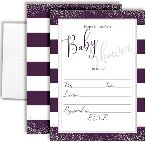 AmandaCreation - Invitaciones para baby shower 200 x 70in color morado y plateado