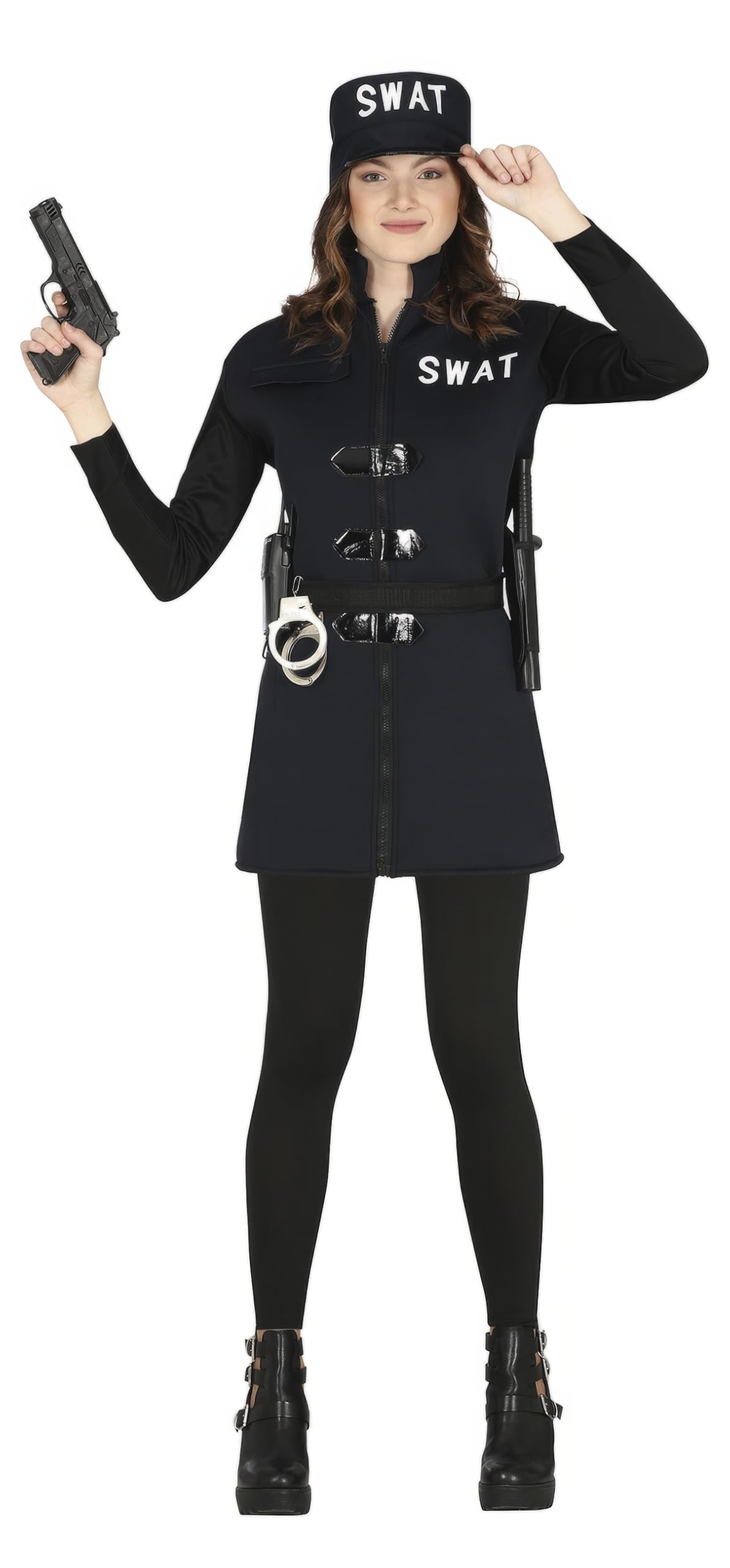 FIESTAS GUIRCA SWAT Girl Fancy Dress Costume - Blue Uniform and Police Hat for Teenagers 14-16 Years