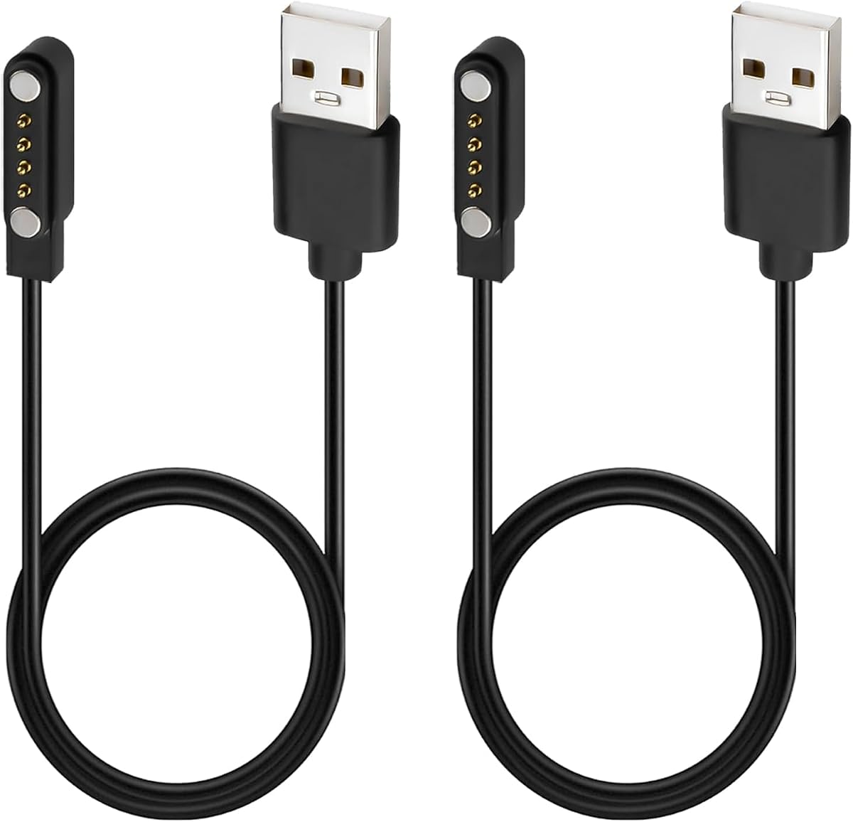 2-Pack Universal Magnetic Charger Cable for Smart Watch, 4-Pin 7.62mm Pin-Pitch Fast Charging Replacement Cord for Smartwatch, Fitness Tracker, Bone Conduction Headphones, Smart Glasses Accessories