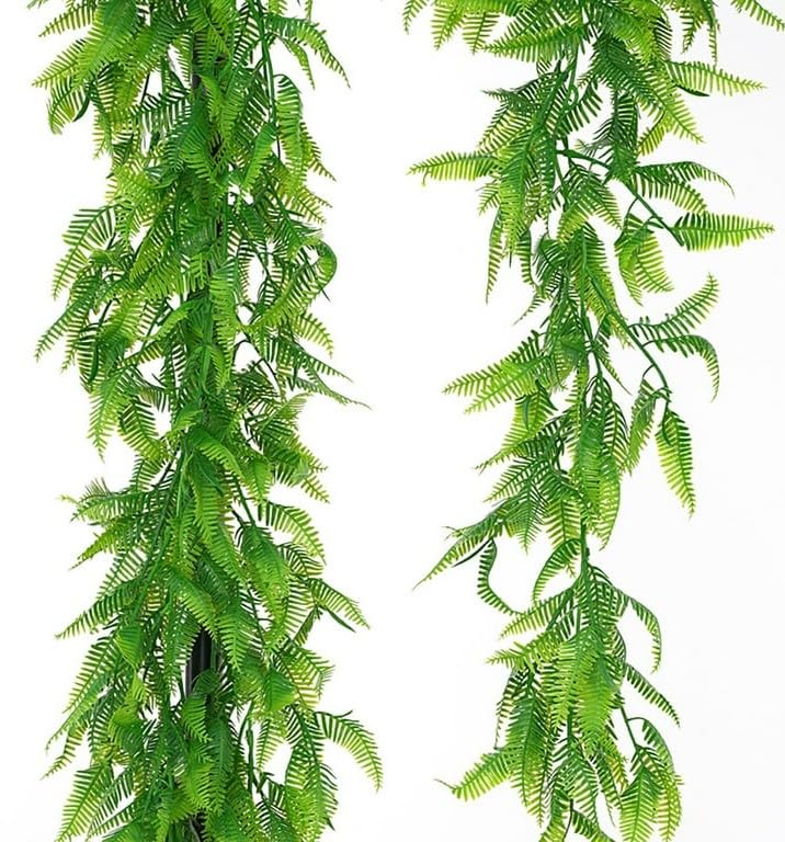 VRB DecTM 1Pcs 6Ft Artificial Greenery Plants Vines Fake Ivy Hanging Plants Faux Greenery Leaves Bedroom Aesthetic Decor for Home/Wall Wedding for Home Decor Balcony Decoration. (Fern Garland Vines)