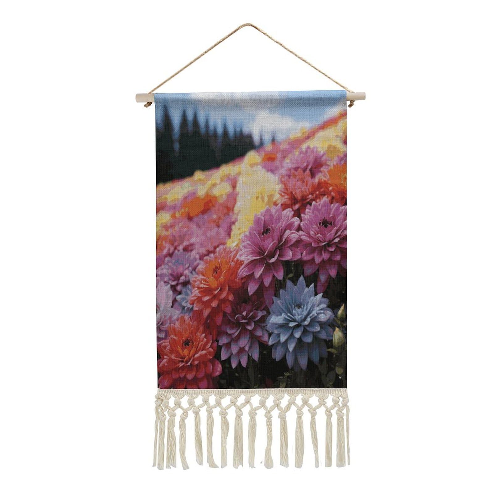 FekiLoot Rainbow Flower Sea Wall Art Print Decor Art Tapestry with Tassel Cotton Linen Hanging Poster Vintage Aesthetic Wall Art Poster Rustic Wall Art Decor for Home Bedroom Living Room Office