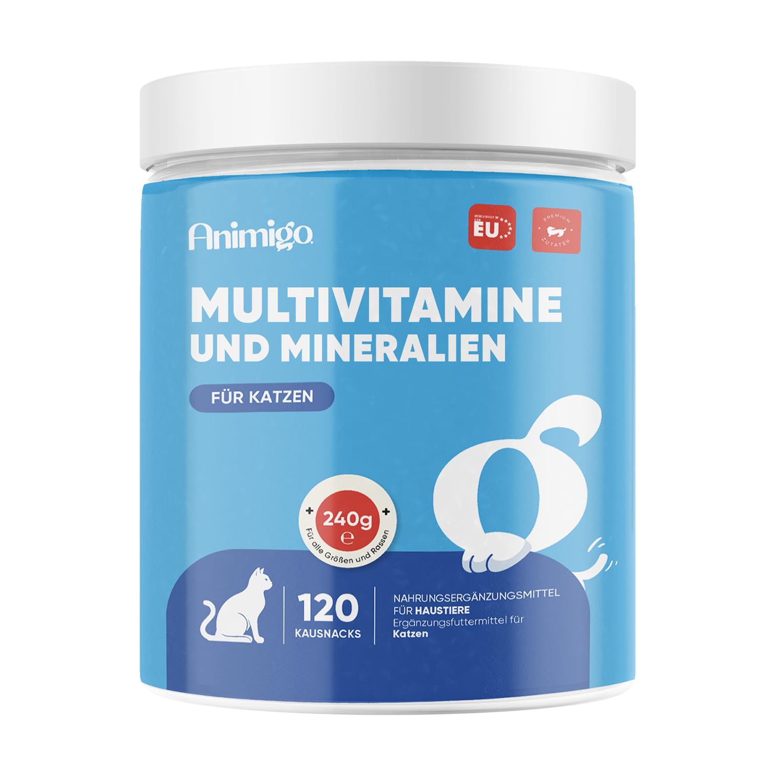 Animigo Multivitamine für Katzen - 120 Vitamine Kausnacks - Mit Vitamin B Komplex(Biotin, Folsäure), C, D3, Kalzium, Eisen, Kupfer, Jod, Zink - 18 Mineralien & Vitamine für Katzen & Kätzchen Immunität
