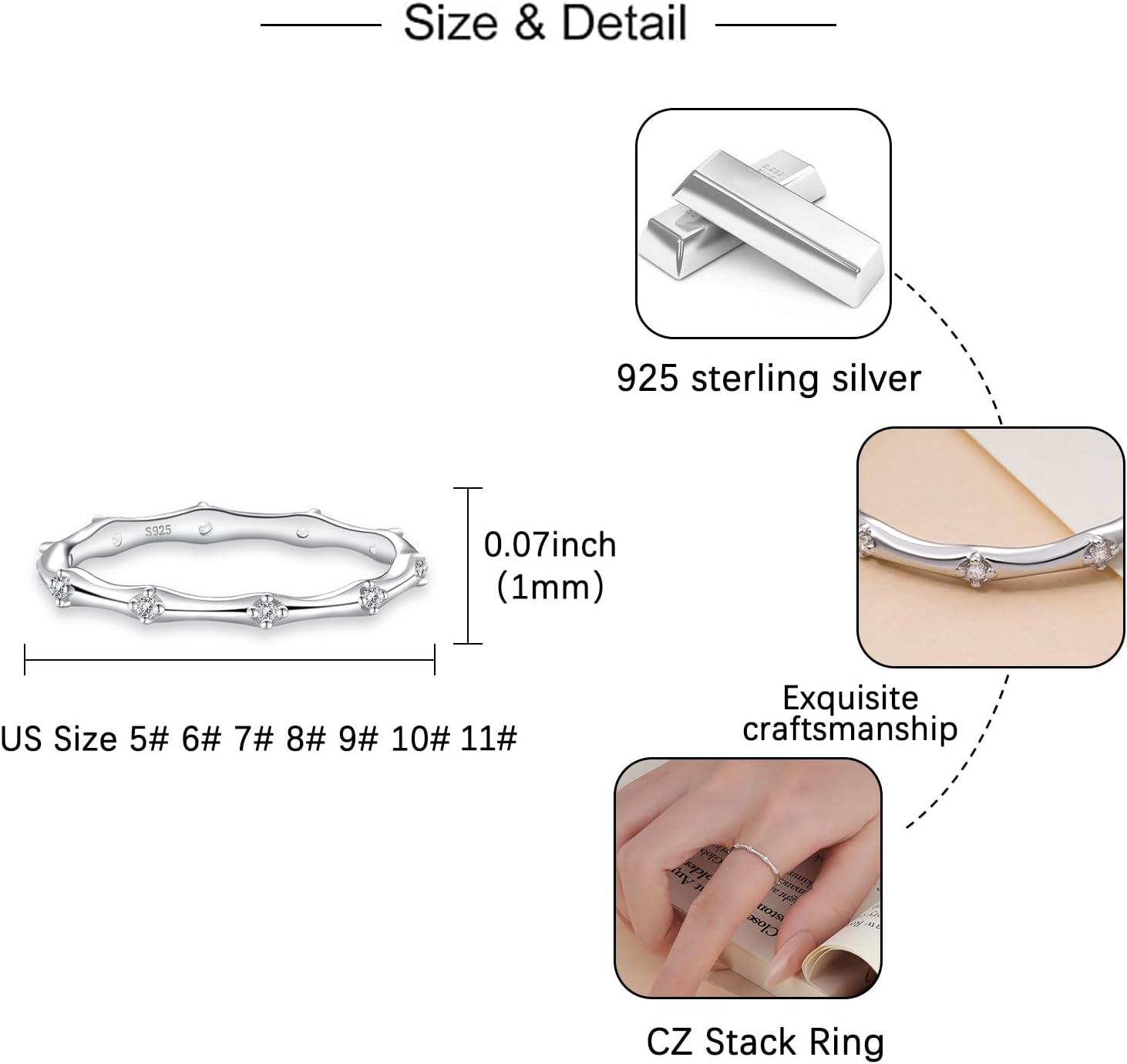 Helonley S925 Sterling Silver Birthstone Stackable Rings for Women Mother with Cubic zirconium Mom Ring Mother's Day Jewelry Gifts for Wife