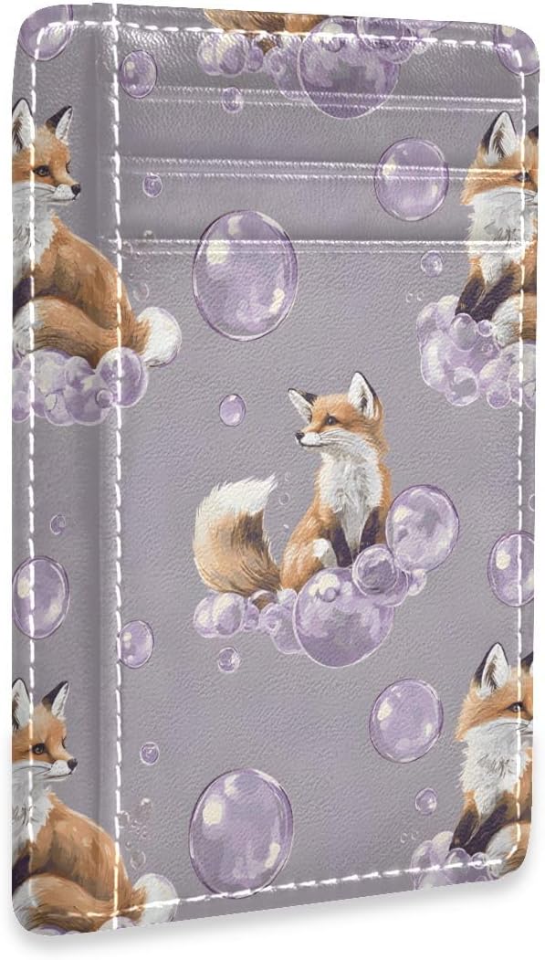 Fox Dream Bubble Mini Front Pocket Wallet Credit Card Holder Slim RFID Blocking Sleeves for Men Women Credit Card Protector
