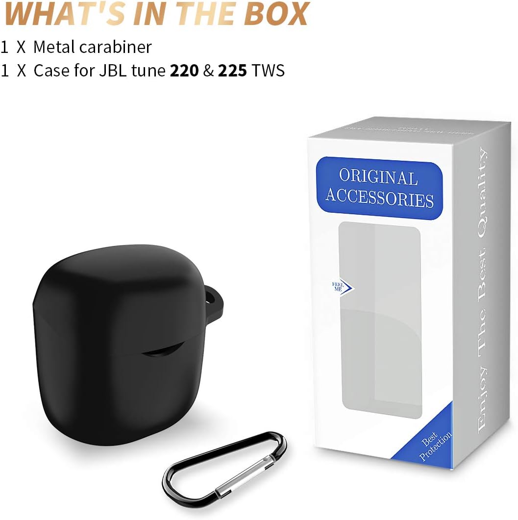 Case for JBL Tune 225/220TWS, WQNIDE Silicone Case Cover Skin, [with Carabiner] Scratch Proof&Shockproof for JBL Tune 225TWS True Wireless Earbud Headphones (Black)