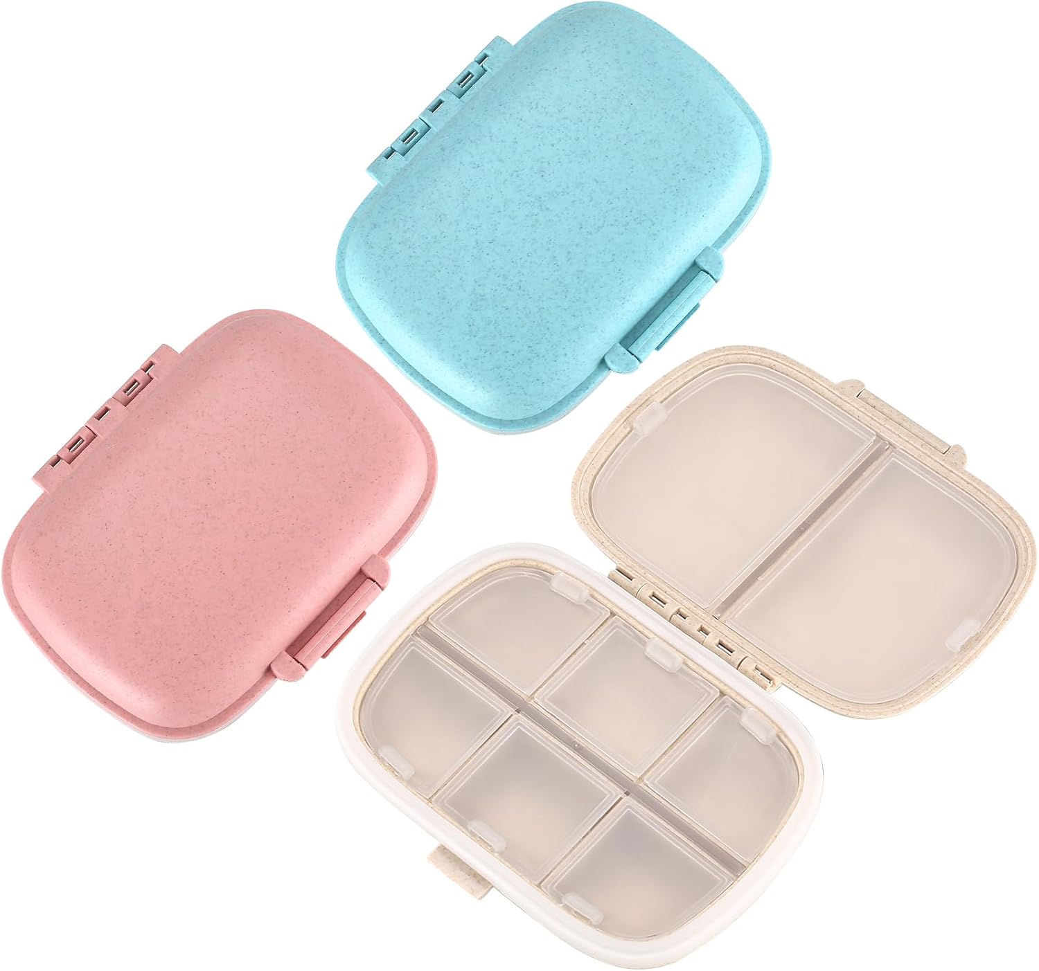 3 Pcs Travel Pill Organizer, Pill Box with 8 Compartments, Small Travel Pill Case