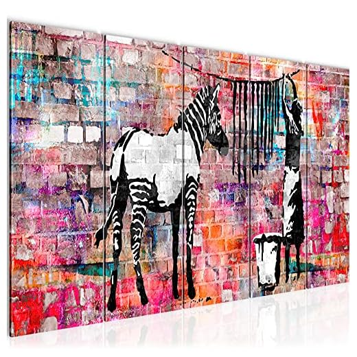Runa Art Cuadro XXL Banksy Lavado Cebra 200 x 80 cm Vistoso 5 Piezas - Made in Germany - 012955c