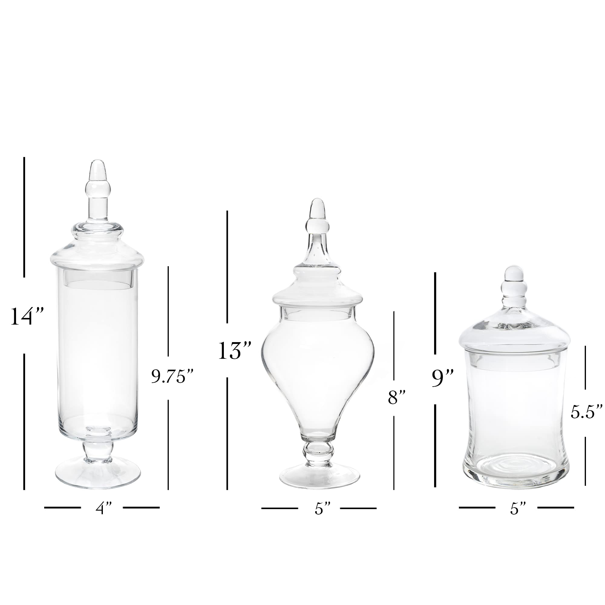 Simply Elegant Juego de 3 tarros de cristal transparente con tapas, juego de almacenamiento, contenedor decorativo para bodas y dulces, regalo de inauguración de la casa.