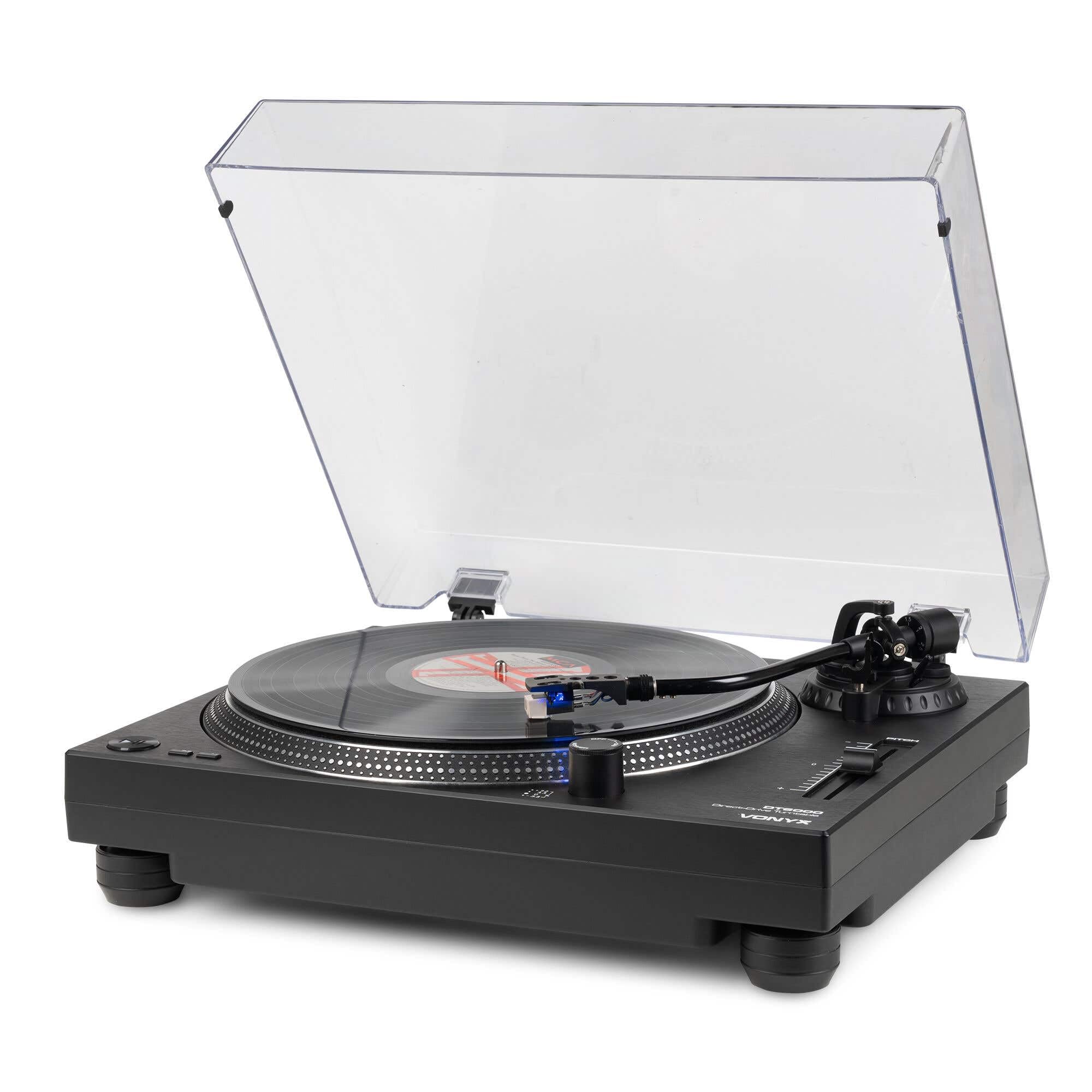 Vonyx DT6000 – Tocadiscos de Vinilo con tracción Directa, cápsula Audio Technica, USB para digitalizar, preamplificador Phono/línea y Pitch Control, Ideal para DJ Profesional o HiFi, Color Negro