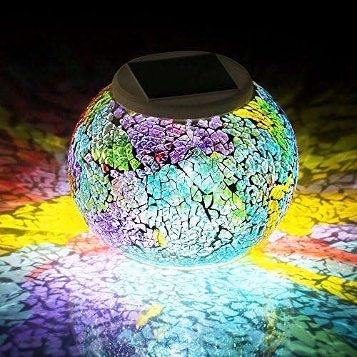 Solar Powered Mosaic Lights,Color Changing Glass Ball LED Night Lights,Bedside Desk Table Lamps,Waterproof crystal Glass Globe Solar Lights for Indoor,Outdoor, Bedroom, Party, Garden, Patio, Yard Decorative Lighting (Colorful3)