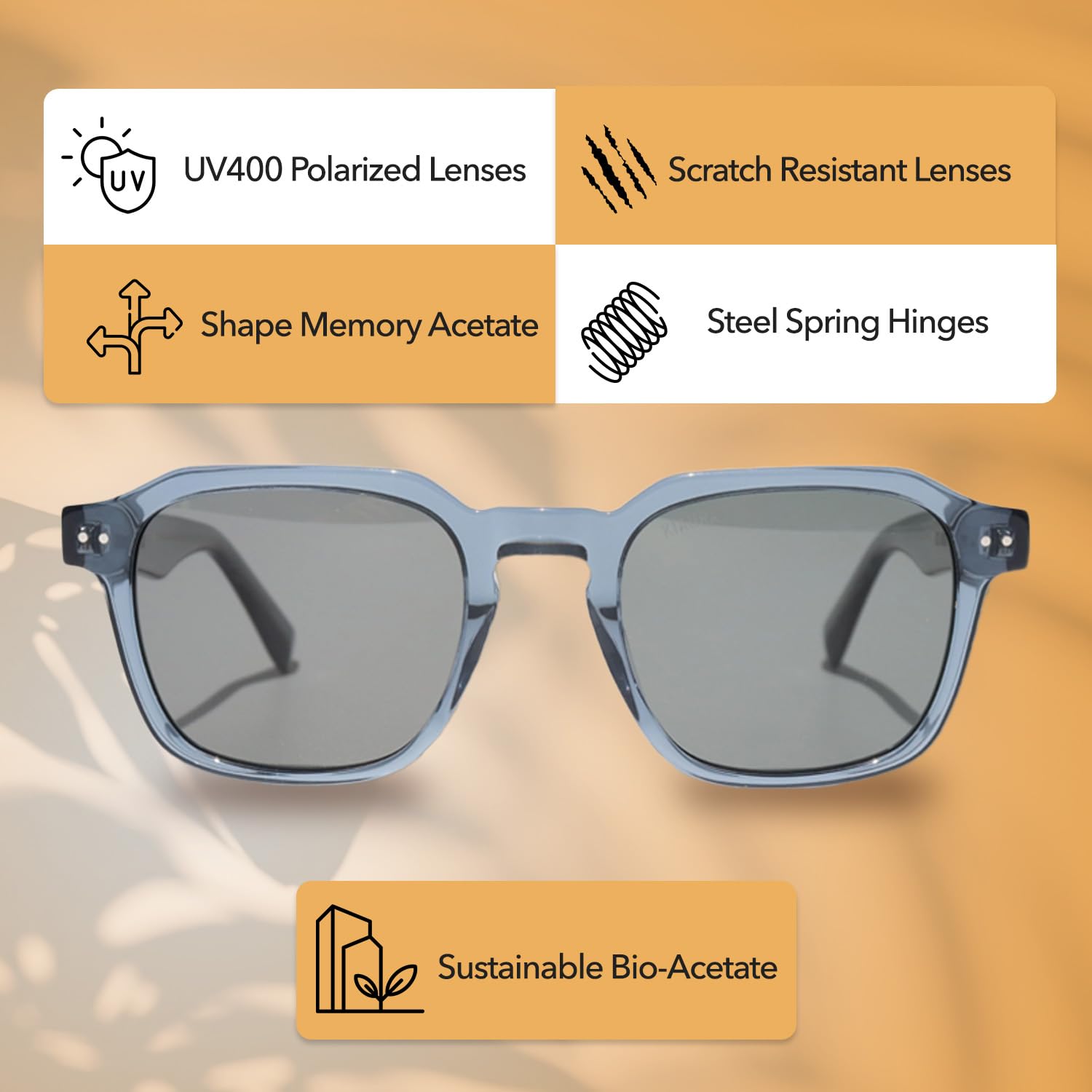 KIAURA Lautner Premium UV400 Polarisierte Sonnenbrille, XL & Original, Formgedächtnis-Acetat-Rahmen, kratzfeste Gläser