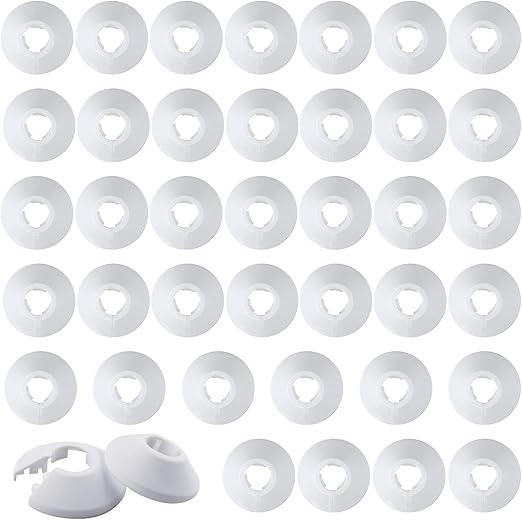 40 Pieces Water Pipe Covers, Radiator Pipe Collars White Pipe Cover