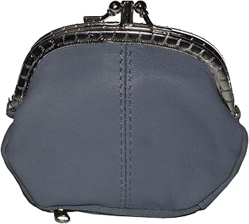 Coin Purse Double Frame with Zipper Pocket Gray