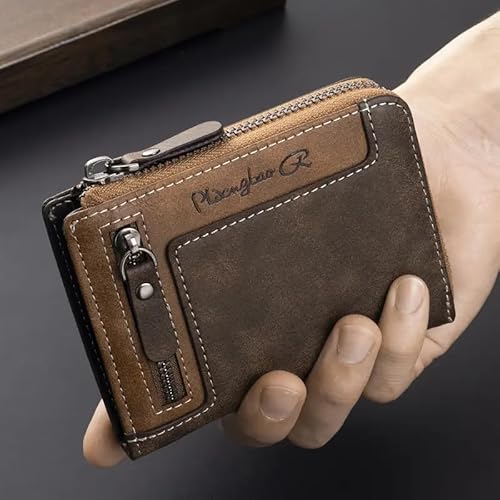 1 portafoglio corto da uomo retrò, multifunzionale alla moda con cerniera in pelle PU, regalo ideale per gli uomini