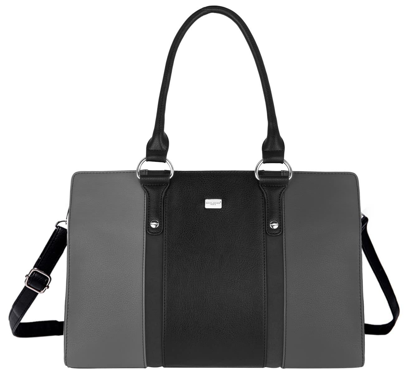 David Jones - Sac à Main Bandoulière Femme Fourre-Tout - XL - Cours Travail Business Multicolore - Anse Longue Cuir PU - Gris